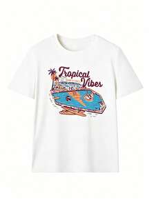 Nuevos productos de la temporada Camiseta divertida Oversized T-shirts T-shirts Women's Letter Casual T-shirts for Women Camiseta de mujer de manga corta y cuello redondo con estampado de piscina de verano, de estilo casual versátil, adecuada para uso diario y vacaciones OI9Y - Blanco - Ver 4