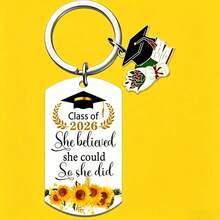 1pc Class Of 2026 Graduation Keychain, Sunflower Graduation Cap Pendant Backpack Charm - Multicolor - View 4