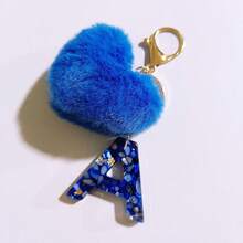 1 pieza Llavero con corazón de letra de resina beige y borla para mujer, accesorio creativo de estilo lindo como regalo para amigos - Azul real 2 - Ver 20