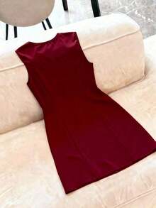 Este nuevo vestido presenta un diseño elegante con una hebilla metálica elástica con forma de corazón, muy adecuado para fiestas, viajes diarios, citas nocturnas y el Día de San Valentín, vestido de verano - Burdeos - Ver 2