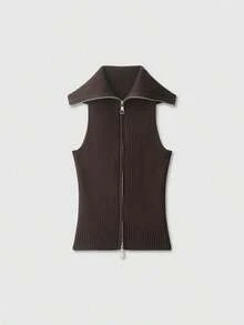 Blusa de punto de unicolor versátil y casual para mujer - Marrón - Ver 1