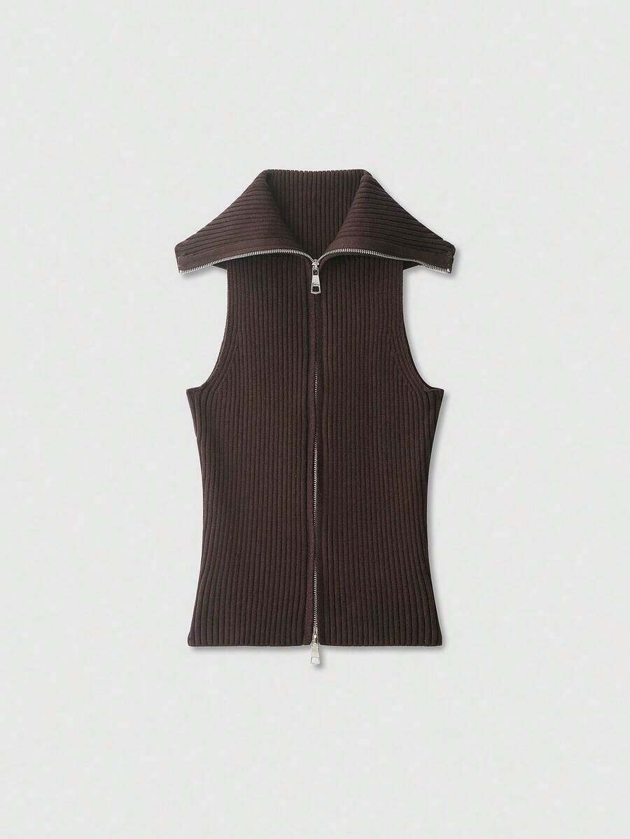 Blusa de punto de unicolor versátil y casual para mujer - Marrón - Ver 1