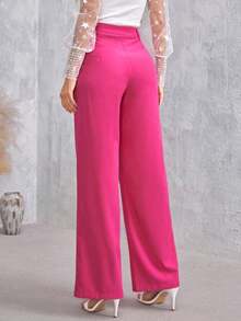 Pantalones rectos con cremallera en color sólido para otoño/invierno - Rosa Fucsia - Ver 2