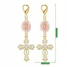 Móc khóa hình thánh giá Đức Mẹ Đồng Trinh màu hồng, thích hợp để gắn vào xe hơi hoặc túi xách. - móc khóa - Xem 3
