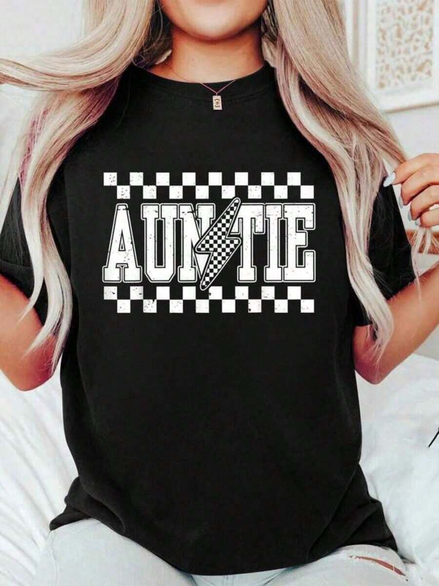 Nueva Llegada 2026: Camiseta Retro con Estampado Divertido de Tía Rayo a Cuadros para Mujer y Hombre, Camiseta de Algodón con Cuello Redondo, Camiseta de Verano para Mujer, Regalo para Mujer, Tallas S-3XL. Tela Suave, Transpirable, a la Moda, 100% Algodón, Camiseta para Mujer de Uso Diario con Estampado Gráfico. - Negro - Ver 1