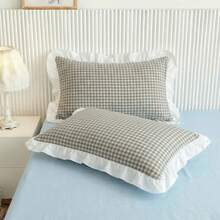 1pc/2pcs Mint Chocolate Tone Small Checkered Pillowcase (Pillow Insert Not Included), Comfortable And Breathable Polyester Fiber Material, Suitable For All Seasons, Can Be Used For Bedroom Scenes, Home Decor, Simple And Classic Style, Checkered Pillowcase, Mint Chocolate Aesthetic, Comfortable Bedding, Classic Decoration, Bedroom Essentials, Popular Home Style - Multicolor - View 10