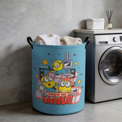 Miniso Coș de rufe pliabil cu mânere, cu tematică de film Minions, Arată-mi zâmbetul acela, organizator pentru spălătorie, dormitor și cameră