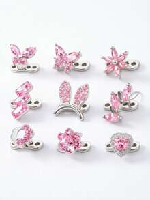 1 buah Anting Tusuk Titanium G23 Pink dengan Inlay Zirkonia Kubik, Cocok untuk Pemakaian Sehari-hari - Berwarna merah muda - View 2