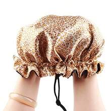 reatremy Extra Lare Adjustable Double Layer Satin Hair Bonnets with Drawstrin for Women Niht Sleepin Lon Silky Satin - Leopardo dorado/negro. - Ver 8
