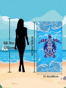 1pc Extra Large Mandala Sea Turtle & Wave Beach Towel - Available In Multiple Sizes. Features: Quick-Dry, Soft, Portable, Fashionable, Sand-Proof, Super Absorbent, Made Of Microfiber. Styles: Bohemian, Tropical, Vintage, Humorous, Yoga, Picnic, UV Protection. Ideal For Beach, Pool And Outdoor Activities; Essential Travel Accessory For Camping, Yoga, Gym, Sports And Swimming. Suitable For Both Men And Women. - Sea Turtle - View 13