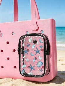 New Ocean Shell Pattern Beach Phone Bag, With Starfish And Shell Pattern, Beach Accessory, Phone Bag, Makeup Bag, Travel Accessory; Travel Essential; Decorative Trinket, Suitable For Travel And Outings, Travel Essential - Multicolor - View 3