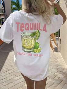 1 Piece Of Short-Sleeved T-Shirt With A Round Neck, Casual Vacation Style, With A Simple Slogan Print, For Women, New Summer Collection,  Top For Everyday Wear, Suitable For Daily Use And Vacations. Women's T-Shirt. Casual Short-Sleeved Shirts For Men And Women, 180g 100% Cotton - 白色 - 查看 4