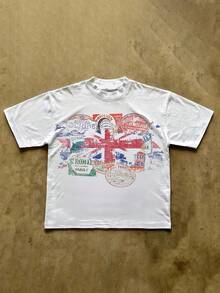 Y2K Harajuku Vintage Camiseta de Manga Corta Estilo Callejero con Patrón Camiseta de Manga Corta Moda Cuello Redondo Camiseta Nuevo Estilo Hombres Mujeres Top Casual Adecuado para Uso Diario - Blanco - Ver 2