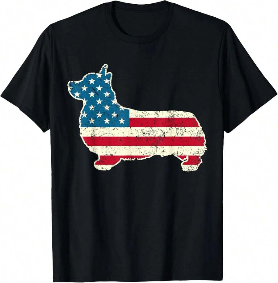 Camiseta con la bandera estadounidense para amantes de los perros Corgi, regalo para el 4 de julio para hombres y mujeres - Negro - Ver 1