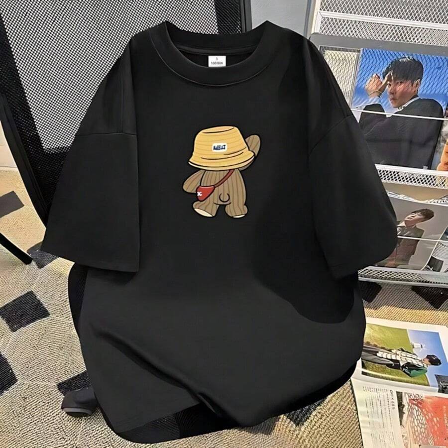 Camiseta unisex de manga corta con estampado minimalista. - Negro - Ver 1