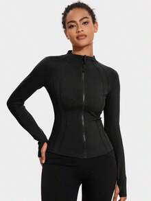 2026 VUTRU Women's Slim Fit Sports Jacket With Thumbholes And High Collar, Spring - 黑色 - 查看 5
