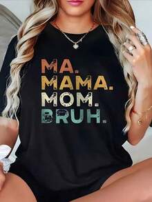 Camiseta divertida para madres con letras coloridas casual estilo relajado para mujer perfecta para uso diario o celebraciones negro, talla única ropa para mujer camiseta original diseño moderno - Negro - Ver 8
