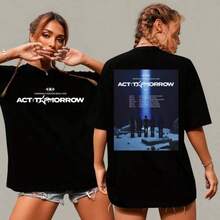 Camiseta Gráfica de Doble Cara TXT World Tour 2025, Camiseta de Algodón Unisex para Concierto  de Tomorrow X Together - Negro - Ver 1