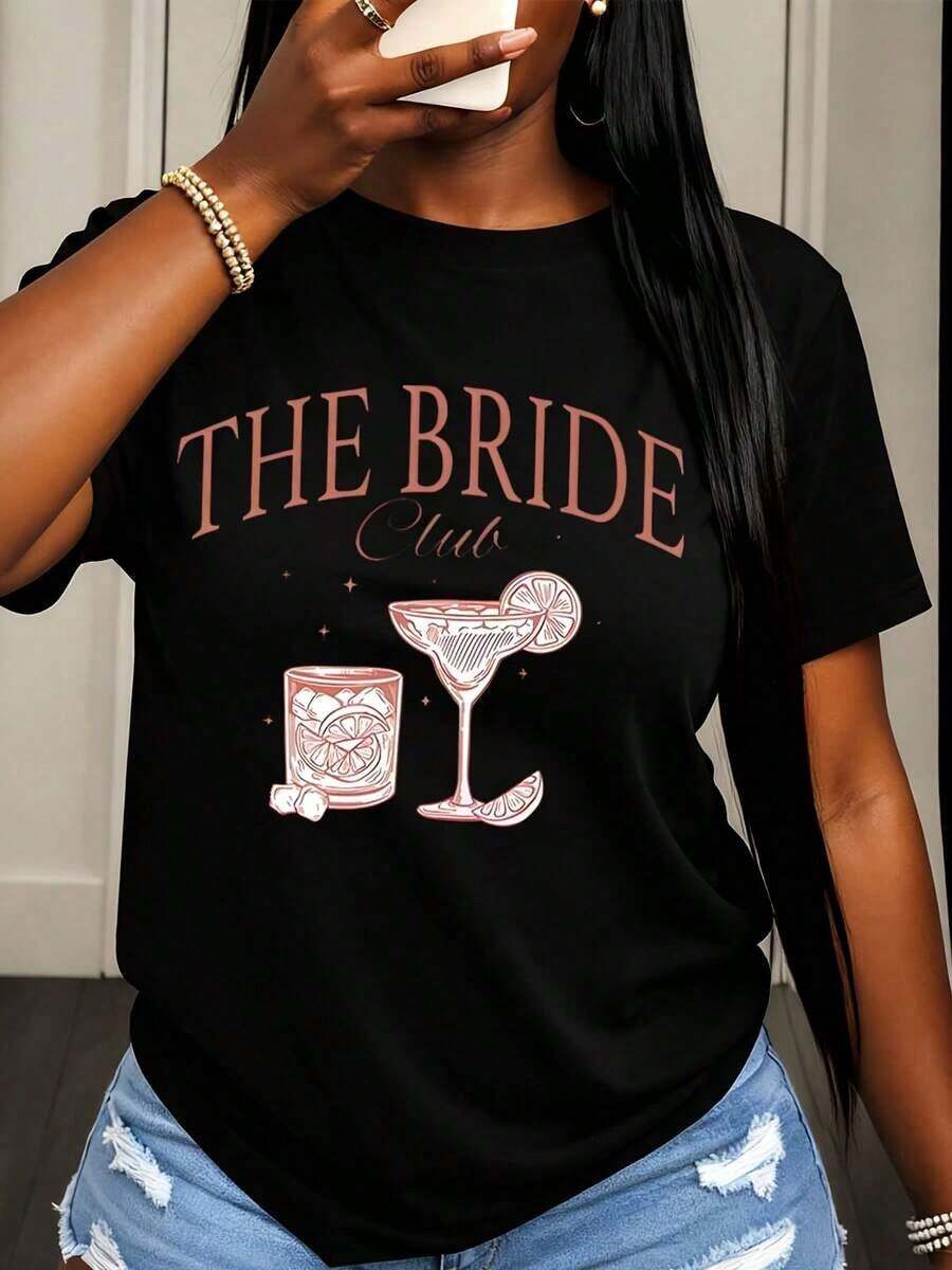 Camiseta de Mujer con Estampado Gráfico de Cócteles y Bebidas para Despedida de Soltera - Negro - Ver 1