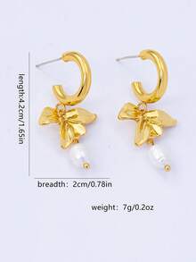 1 Đôi bông tai ngọc trai hình bướm thiết kế độc đáo, sang trọng, thanh lịch, đa năng, quà tặng cho bạn gái, phong cách tối giản cho hàng ngày và kỳ nghỉ. - Vàng - Xem 2