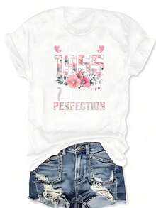 1 pieza Camiseta con estampado floral para mujer de 70 años nacida en 1955, regalo de cumpleaños número 70, manga corta, cuello redondo, top casual para verano y primavera, ropa de mujer, 180g, 100% algodón. - Blanco - Ver 2