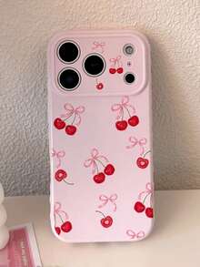 1个甜美少女粉色ins风水果樱桃手机壳，兼容苹果17寸、16寸、15寸Pro、14寸手机，全覆盖摄像头镜头，13/12/11寸防摔智能手机保护套 - 粉色 - 查看 6