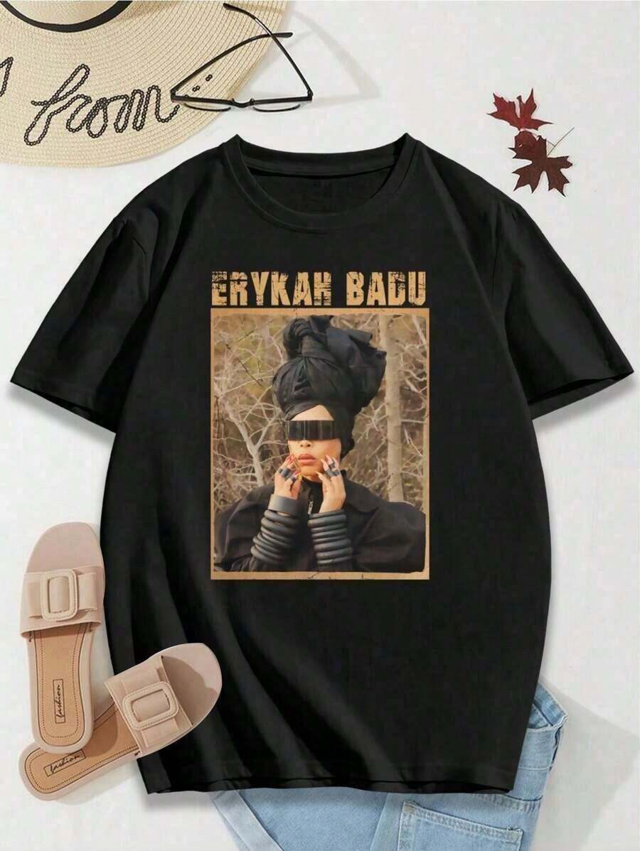 Camisetas Erykah u Inspired Lovers, Camiseta con Gafas Planas para Mujer, Camisetas para Parejas, Camiseta de Algodón - Negro - Ver 1