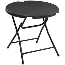 Round Folding Garden Table For 4 People, Ø80 Cm, Wood Look, Dark Grey, Ideal For Balcony And Terrace. - Dark Grey - View 1