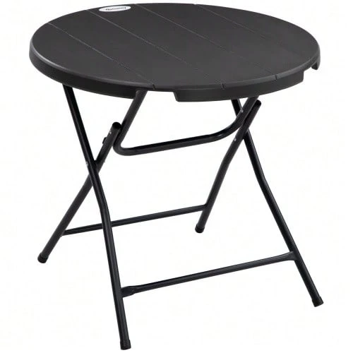 Round Folding Garden Table For 4 People, Ø80 Cm, Wood Look, Dark Grey, Ideal For Balcony And Terrace. - Dark Grey - View 1