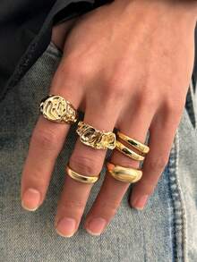 5件套休闲简约几何水滴形金属戒指套装，时尚朋克风男士饰品 - 5件 - 查看 8