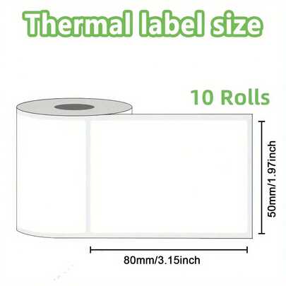 Etiquetas autoadesivas brancas de 50x80mm, 10 rolos, multiuso para escritório/endereço/envio/código de barras/roupas, compatíveis com impressoras de etiquetas portáteis M221/M110/M200/M120/M220/P50