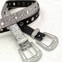American Retro Rhinestone Buckle Personalized Hot Girl Belt, European And American Fashion Personalized Sequin Decorated Jeans Belt, Punk Rhinestone Y2K Hot Girl Belt - A - View 4