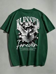 Men's Vintage "BLESSED Forever" Graphic Print Crew Neck T-Shirt, Casual Short Sleeve Fashion Versatile Top - Green - View 3