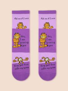 Noctvar OBM Sleepwear X Garfield 男士中筒袜一双装，趣味中筒袜，适合情人节、生日等场合作为礼物。个性化、趣味、色彩缤纷、创意卡通设计，是理想的节日礼物，舒适透气，可增进家庭氛围，时尚男女皆宜，疯狂动漫风格卡通袜 - 彩色 - 查看 1