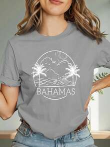 Comfortable And Stylish Women's T-Shirt With A "Bahamas Flag Design". This Women's T-Shirt Features A Comfortable Crew Neck And Short Sleeves. Made From Soft, Breathable, And Lightweight Fabric, It's Perfect For A Stylish Summer Look. MB1L - 灰色的 - 查看 5