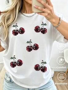 Niche Design 180g Made In Mexico, Spring/Summer 2026 Fashion Short Sleeve T-Shirt, Cartoon Print, Couple Style, Underwear/Outerwear, Casual Office Crew Neck, Unisex One Piece Top 100% Cotton - 白色 1 - 查看 2