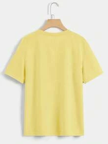 Camiseta de Mujer Nueva y a la Moda 2026 con Estampado de Letras Españolas, Camiseta Casual de Primavera Verano, Cuello Redondo, Manga Corta, Camiseta Deportiva, Top de Mujer PEHB - Amarillo - Ver 2