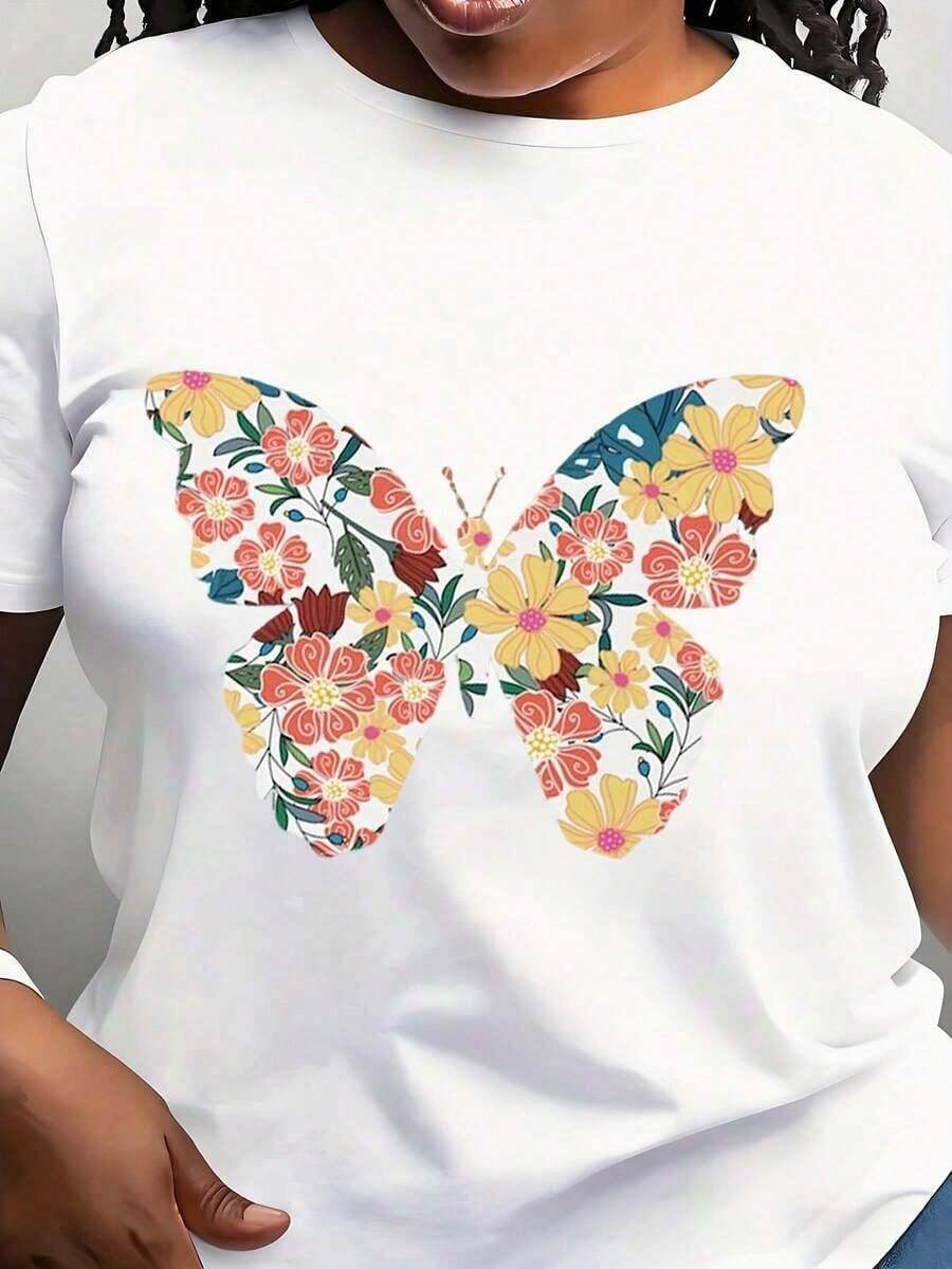Camisa Moderna Minimalista con Estampado Floral de Mariposas, Camisa Floral de Mariposas, Camisa Cottagecore, Camisa para Amantes de las Mariposas, Camiseta de Mariposas, Camisa Natural, Casual para el día a día - Blanco - Ver 1