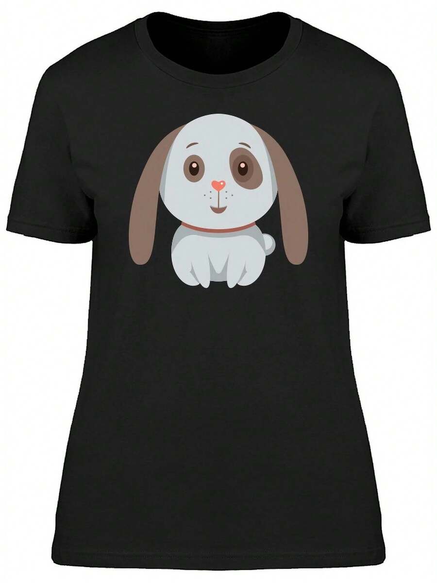 Camiseta de Mujer con Dibujo de Perro Blanco de Dibujos Animados -Imagen de Shutterstock, Talla Grande para Mujer - Negro - Ver 1