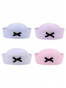 1pc New Bow Tie Nautical Cap, Cute Sun Protection Hat For Women, Summer Outdoor Sailor Hat, Large Head Circumference Beret - Multicolor - View 5