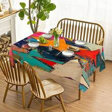 1pc, Home Decor, Star Pattern Printed Tablecloth, Rectangular, Machine Woven, Suitable For Home Kitchen Dining Room, Party Dinner, Picnic Camping, Date, Wedding, Theme Party Decoration, Indoor And Outdoor Use - Multicolor - View 8