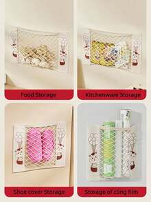 1pc Adhesive Storage Bag, Trash Bag, Plastic Mesh Bag, Large Capacity Wall-Mounted Storage Bag, Adhesive Cabinet Interior Mesh Bag, Hook And Loop Car Trunk Mesh Bag, Suitable For Reusable Bags, Kitchen Trash Bag Storage And Organization, Room Decor, Storage, Home Decor, Kitchen Essentials, Home, Room - Multicolor - View 7