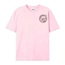 Women's Summer T-Shirts With A 'Mom Club' Graphic Print, Crew Neck, Short Sleeves, Simple Casual Style For Everyday Wear, In Black, Plus Sizes. Graphic Print T-Shirts For Mom's Birthday, Fun Prints For Mom, Women's Summer Clothes, Summer T-Shirts With Face And Letter Prints. - 粉色 - 查看 7