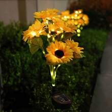 6 têtes Lumières solaires tournesol, Lumières de pelouse extérieure, Alimentées à l'énergie solaire, Convient pour la décoration de jardin, Lumières de paysage étanches, Lumières d'ambiance pour les fêtes - lumière chaude - Voir 6
