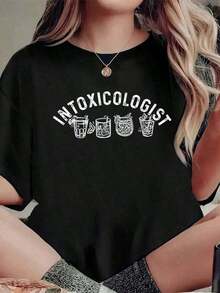 ComfortableRegalo para Intoxicólogos y Bartenders con Temática de Mixología, Camiseta Casual de Manga Corta y Cuello Redondo para VeranoFashion All-match Women's Short Sleeve T-shirt, Basic Style for Inner & Outer Wear - Negro - Ver 1