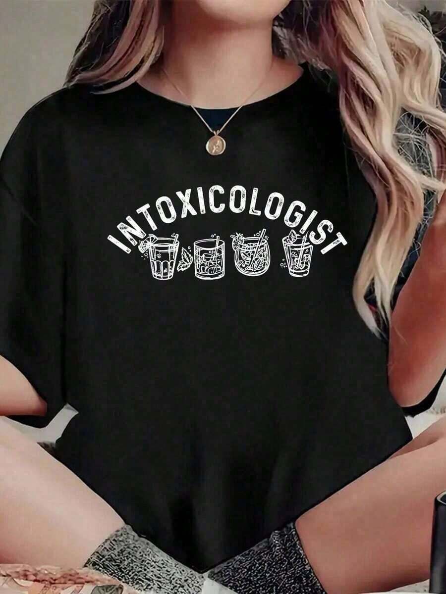ComfortableRegalo para Intoxicólogos y Bartenders con Temática de Mixología, Camiseta Casual de Manga Corta y Cuello Redondo para VeranoFashion All-match Women's Short Sleeve T-shirt, Basic Style for Inner & Outer Wear - Negro - Ver 1