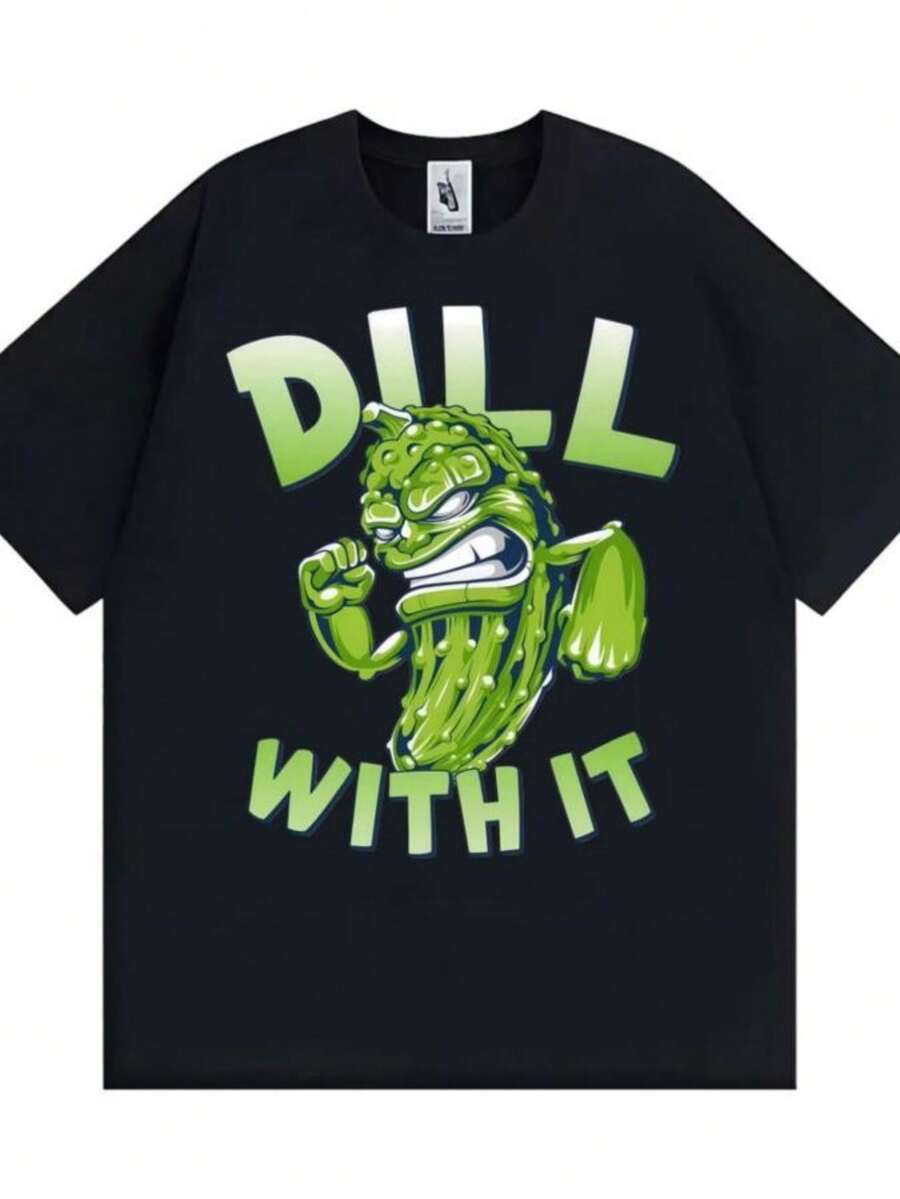 Women's Blouses Dills With It Funny Pickle Graphic T-Shirts Men Women High Street Gothic Harajuku T-Shirt Summer 100 Cotton Casual Loose T Shirt - 黑色 - 查看 1