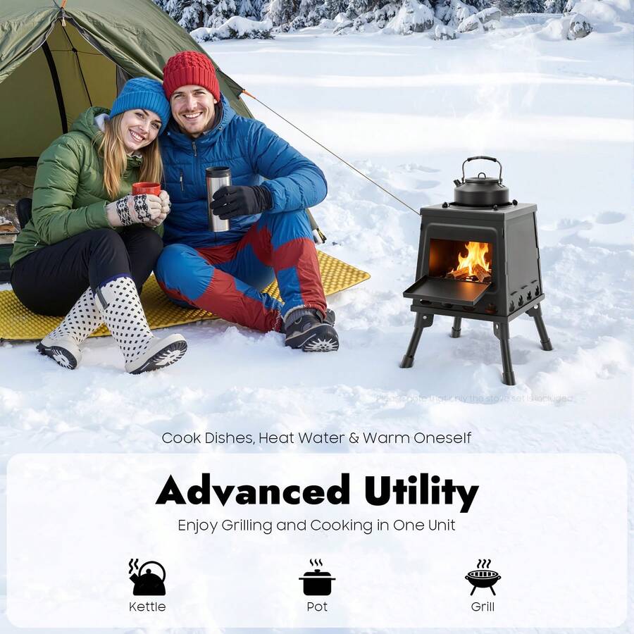 Zeltkocher, Raketenofen Outdoor|  Tragbarer Holzofen Für Camping, Outdoor, Zeltheizung, Camping, Zeltkocher, Mini Holzofen Zum Kochen Und Heizen Mit 16 Entlüftungen - Schwarz - Übersicht 1
