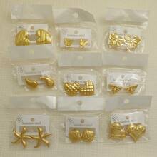 Boucles d'oreilles à clous en forme de cœur vintage pour femmes, boucles d'oreilles or charm, bijoux en acier inoxydable imperméable, bijoux de vacances d'été pour mariage, fête, cadeau quotidien - Multicolore - Voir 5