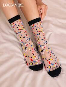 3 Paar Damen Mehrfarbige Polka Dot Transparente Farbblock Polyester Atmungsaktive Frische Dünne Socken Für Sommer Tragen - Verschiedenfarbig - Übersicht 4